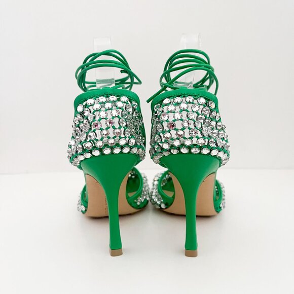 Bottega Veneta Sparkle Stretch Lace-Up Sandal Mesh Crystals Parakeet Green - Picture 8 of 16